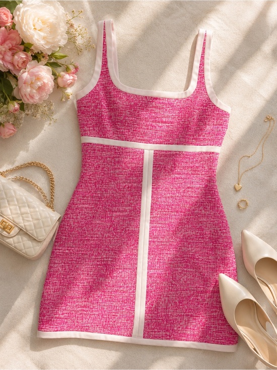 Dresses & Skirts - La Nouvelle Renaissance Pink Tweed Mini Dress Size 10 Sleeveless Sheath Preppy